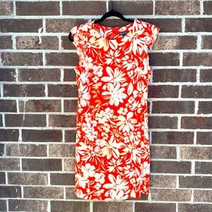 Jessica Howard Orange Linen Floral Dress 8 Ruffle Sleeves Resort Vacation